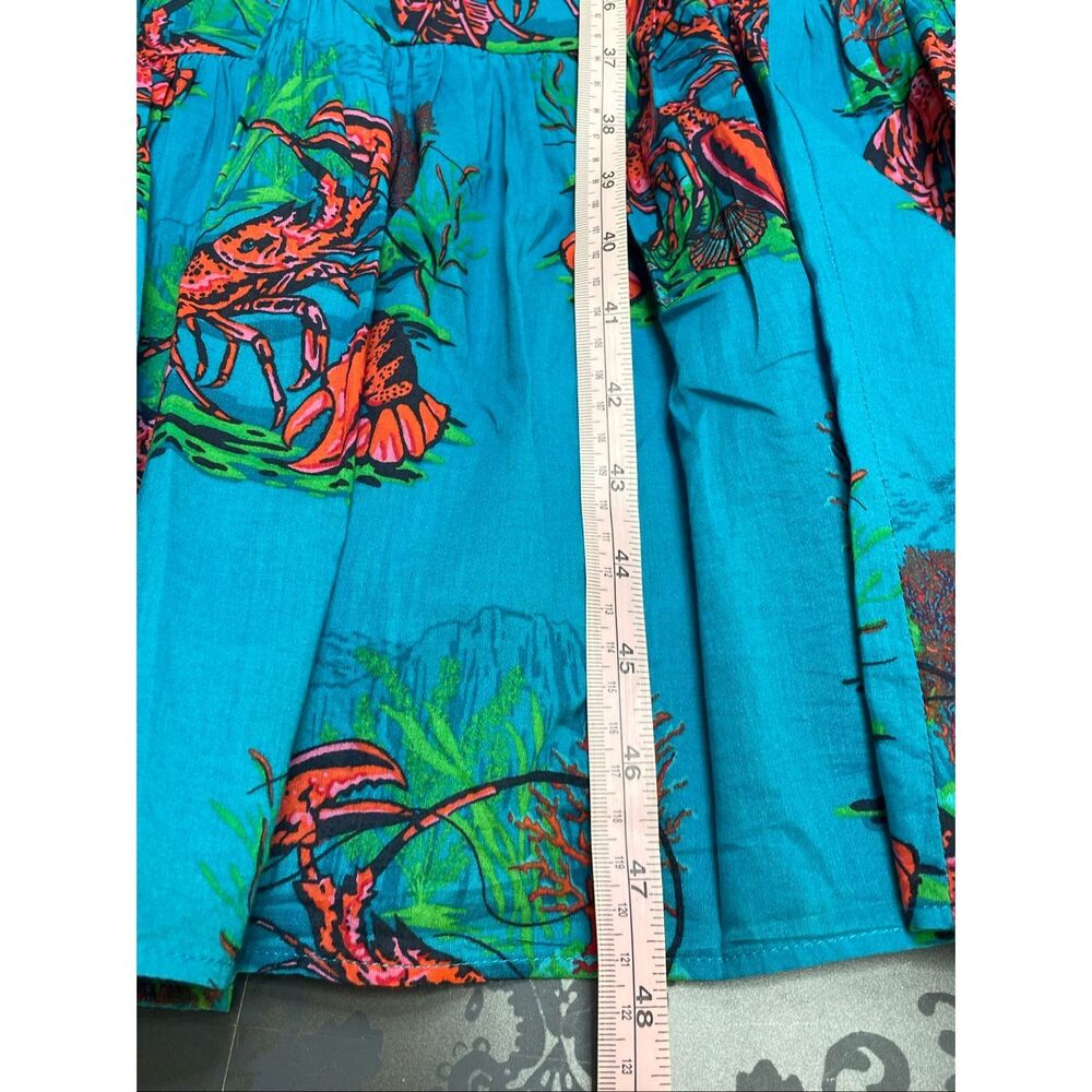 J.Crew Lobster Print Tiered Maxi Dress Sundress Turquoise Blue Size 6 - Picture 10 of 15